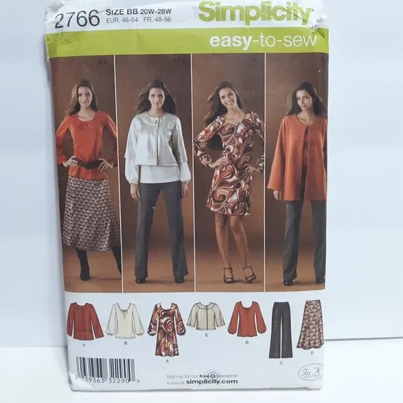 New Simplicity 2766 Womens shirt skirt pant dress Sewing Pattern sz 20W-28W