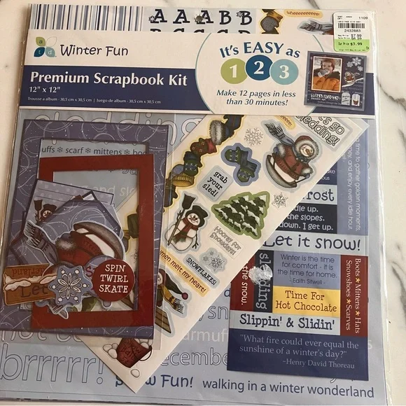 12x12 Winter Fun Premium Scrapbook Kit 18 pages with coordinated‎ stickers