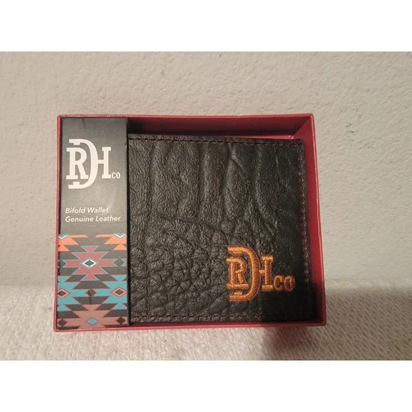 Red Dirt Hat‎ Co Bifold Card Genuine Bison Grain Leather Brown Wallet New In Box