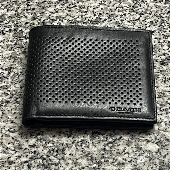 Coach New York Terrain Bifold Wallet Black new leather perfed Men’s