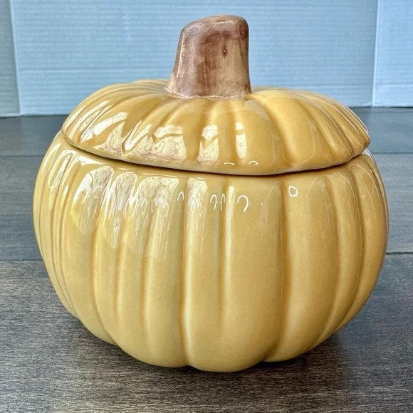 Williams Sonoma Harvest Pumpkin Individual Soup Bowl w Lid - Lid has tiny Chip