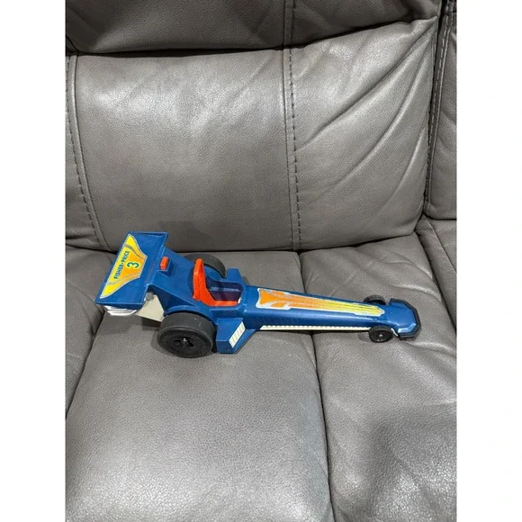 Vintage 1980 Fisher-Price 333 Dragster Race Car Blue Orange Made in USA Toy