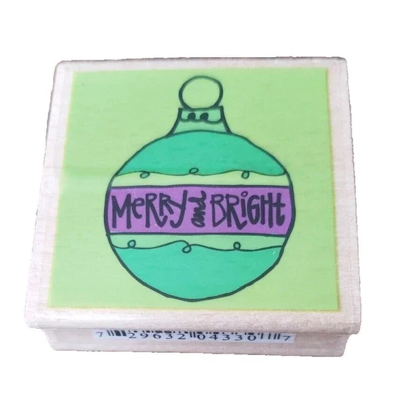 Studio G Kolette Hall Merry and Bright Christmas Ornament Wooden Rubber Stamp