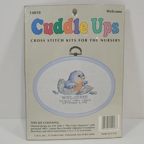 Cuddle Ups Cross Stitch Kit Nursery Blue Bird Birth Announcement JCA #14018 NEW