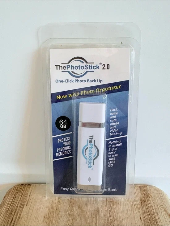The Photo Stick 2.0 64GB USB flash drive designed for photo and video backup.