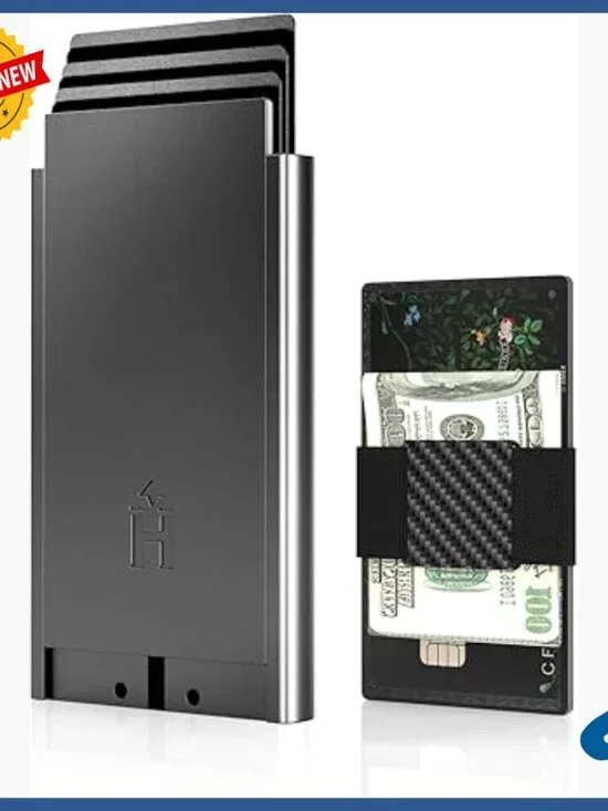 Slim Aluminum RFID Wallet with Pop-Up Card Holder and Elastic Cash Strap