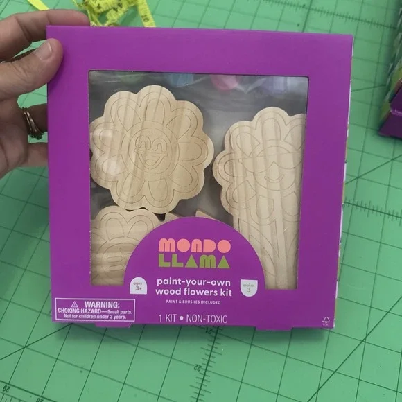 Mondo Llama Paint Your Own Wood Flowers Kit paint & brushes included