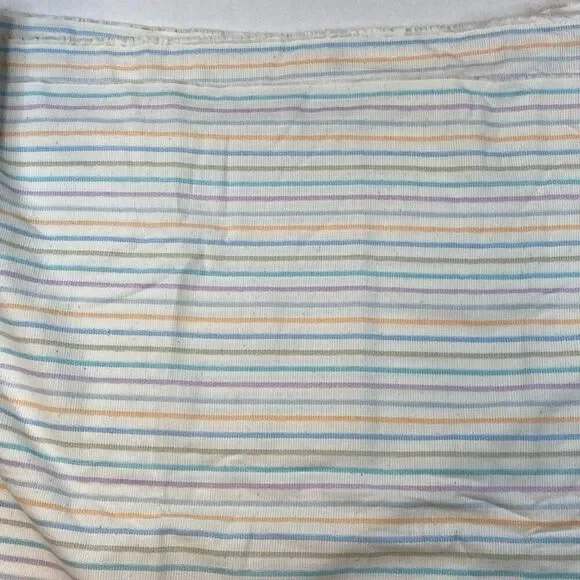VINTAGE Fabric Remnant Approx 70”x60” White w Pastel Stripes ZAYRE