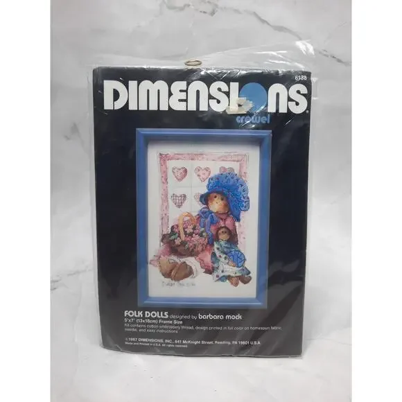 Vintage Dimensions Crewel Embroidery Kit Folk Dolls 5x7 Toys Country