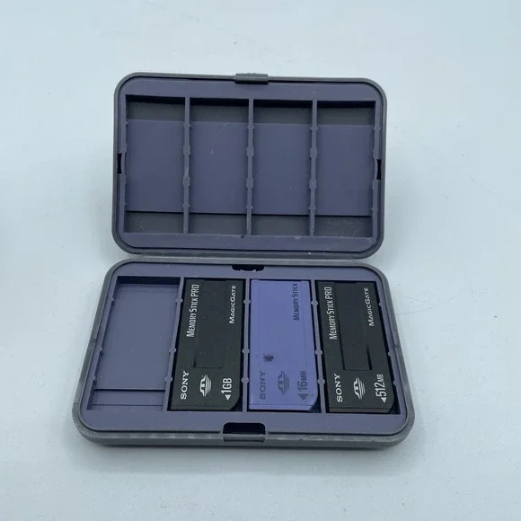 Sony Memory‎ Stick 3 Card Lot (16MB, 512MB, 1 GB) + Case & Sony MRW62E-T Reader