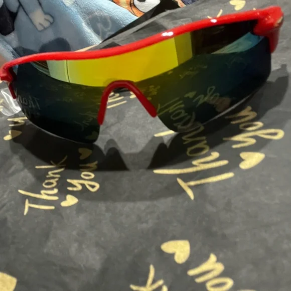 Red Frame Mirrored Shield Sunglasses new for kids