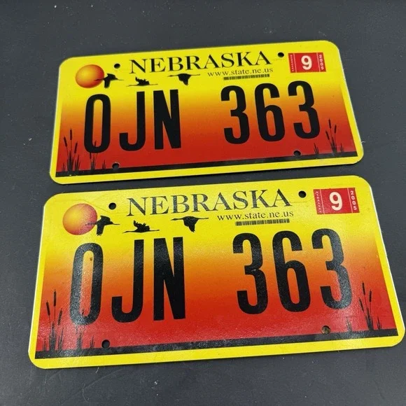 2005 Nebraska License Plate Plates PAIR / SET OJN 363 sarpy