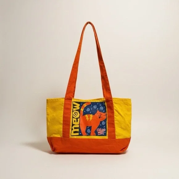 Vintage 90s Meow Mix Promotional Canvas Tote Bag Cat Food Advertising 18x12