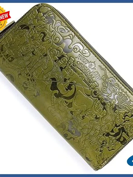 Men's Genuine Leather Long Wallet with Dragon Embossed Design, Large Capacity