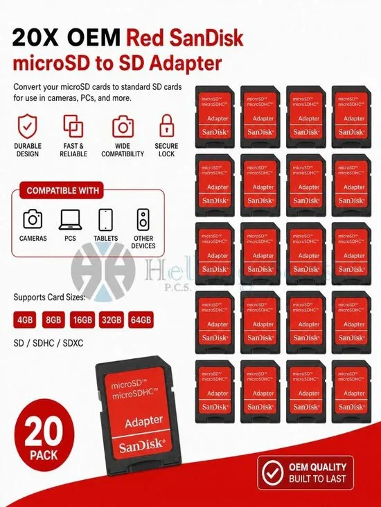 20 - OEM Red SanDisk microSD to SD SDHC SDXC Adapter fit 4GB 8GB 16GB 32GB 64GB