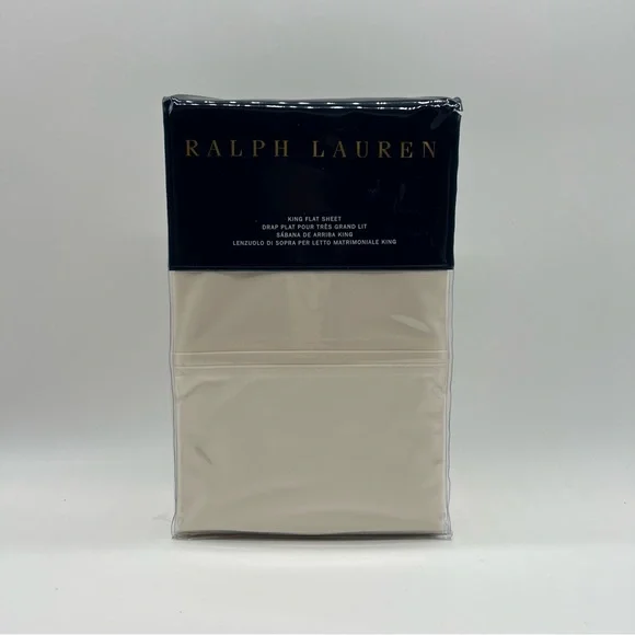Ralph Lauren RL 464 Solid Percale 100% Cotton King Flat Sheet Off White Polo