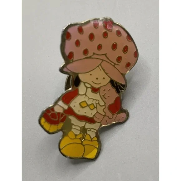 Vintage 80's Strawberry Shortcake With Cat Enamel Lapel Jacket Bag Hat Pin
