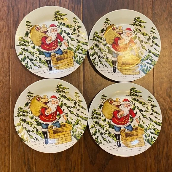 SET of 4 Williams Sonoma Santa Vintage Holiday Christmas Appetizer 6-3/4” PLATE