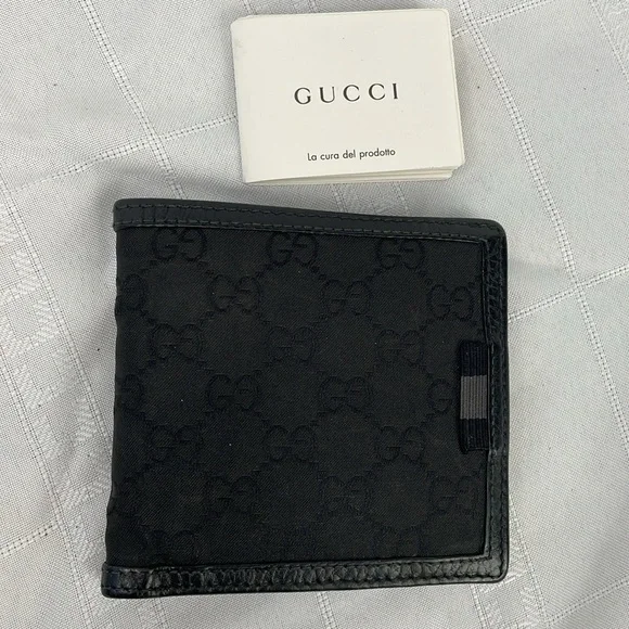 Gucci Bifold Compact Wallet GG Guccissima Monogram Canvas Black Web Tab