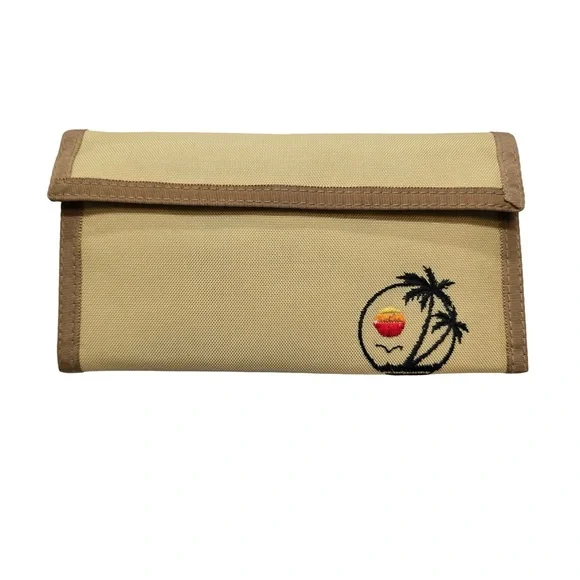 CoCoNuts Palm Tree‎ Wallet Tropical Nylon Trifold Beige Vintage 90s