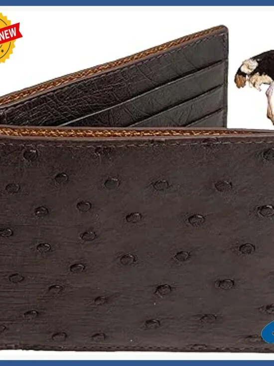 Men's Slim Bifold Wallet Ostrich Leather RFID Blocking Multiple Pockets
