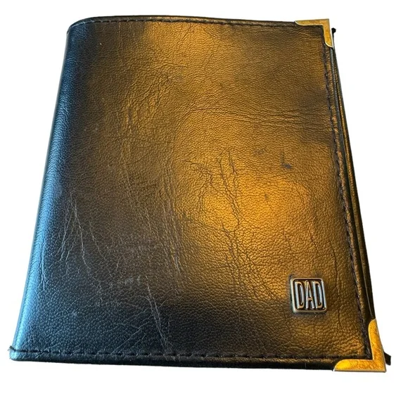 Vintage Black Faux Leather Vinyl DAD Men’s Bifold Wallet