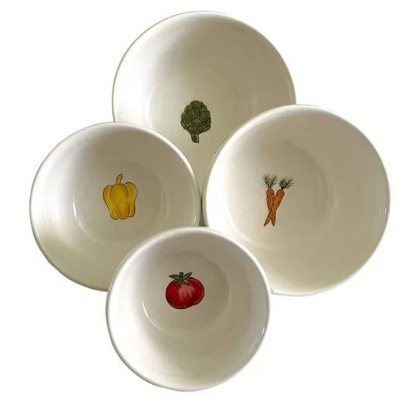Set 4 Williams Sonoma Vegetable Nesting Mixing Bowls White Small Pepper Carrot +