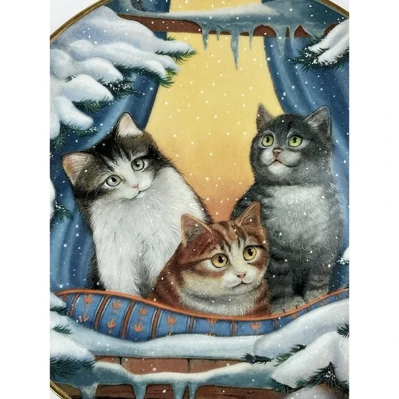 Franklin Mint Furry Flurry Cats Winter Snow Decor Plate Turi MacCombie Limited