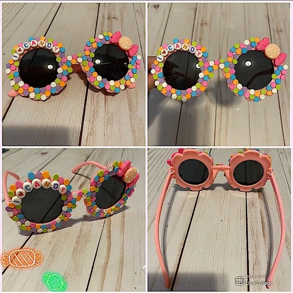 Girls pink flower shaped sunglasses w candy