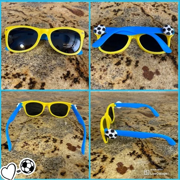 Kids blue and yellow soccer sunglasses