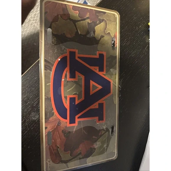 Auburn Tigers Logo Metal Car Tag License Plate - Color Camo Pattern‎ Brand New