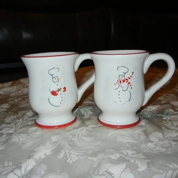 🔹️EUC Williams Sonoma Set of 2 Snowman Mugs