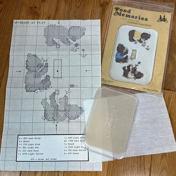1984 FOND MEMORIES COUNTED CROSS-STITCH SWITCHPLATE temples + kit