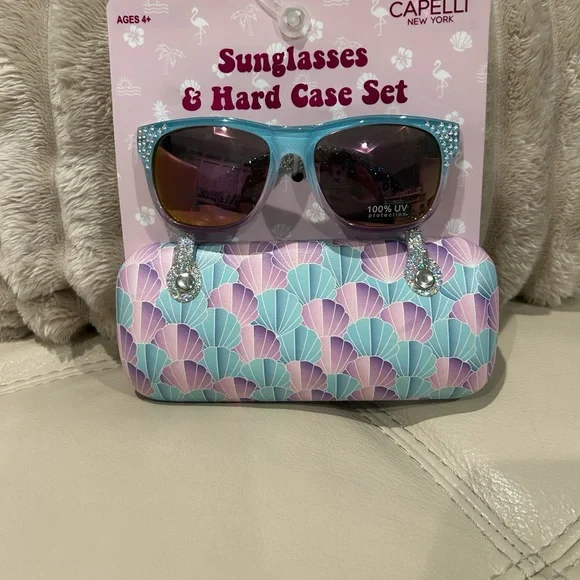 Capelli of New York Kids Sunglasses & Case - Light Blue and Purple