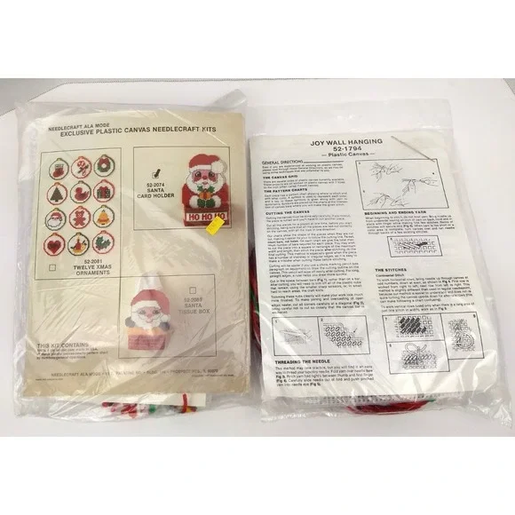 Needlecraft Ala Mode Plastic Canvas Kit Santa Card Holder & Joy Wall Hanging NEW