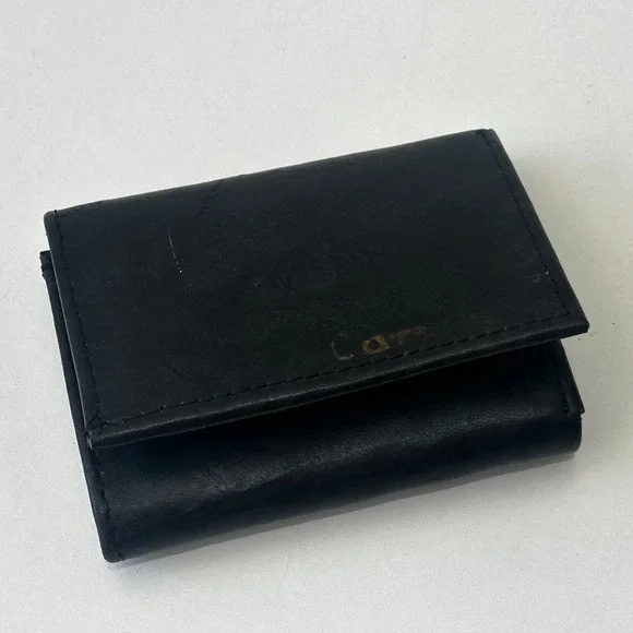 Black Leather Trifold Wallet Card Holder Artisan Nicaraguan Made - Engraved Name