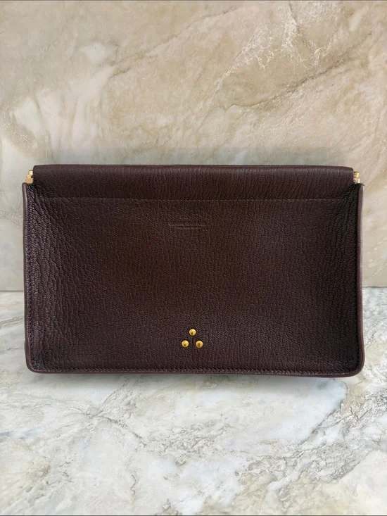 Jerome Dreyfuss Pebbled Leather Clutch - burgundy Gold Hardware