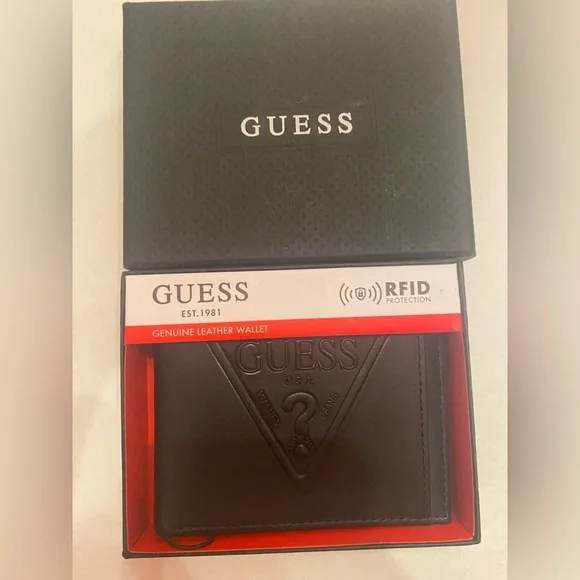 Guess Genuine‎ Leather Wallet RFID Protection Black NWT