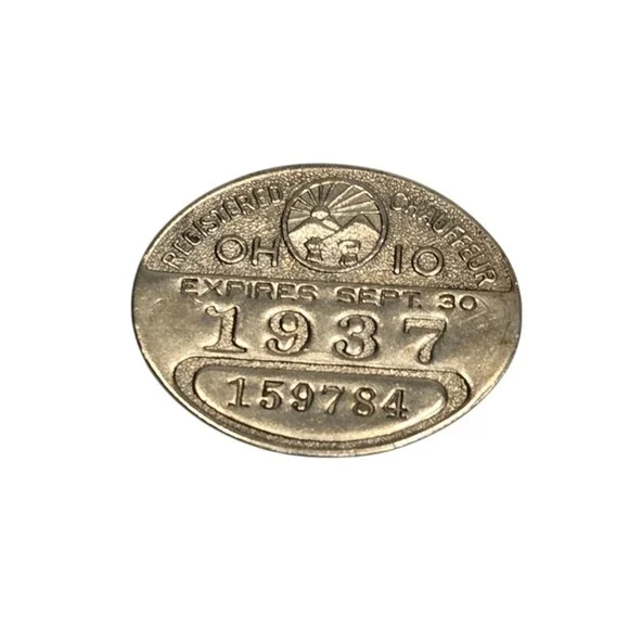 Vintage 1937 Registered Chauffer Ohio Employee Transportation Badge Pin USA