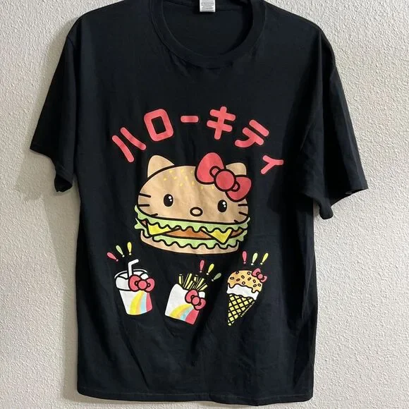 Hello Kitty By‎ Sanrio Hello Kitty Burger Shop Black Tee T-shirt Size Medium M