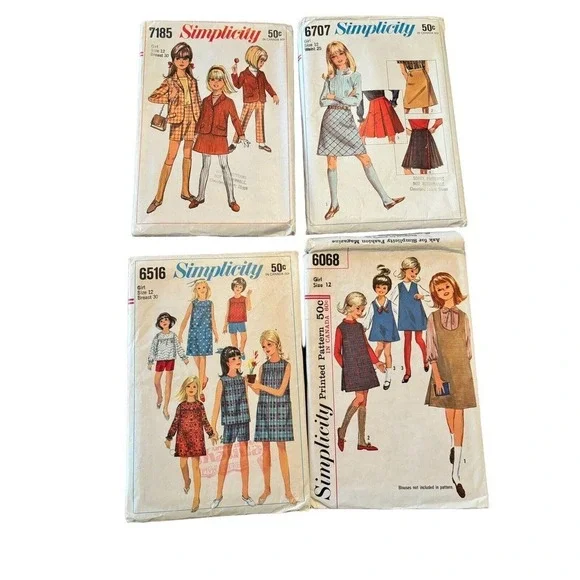 Simplicity Vintage 60's Girls Dress Lot Jumper Sewing Pattern Sz 12 Retro Boho