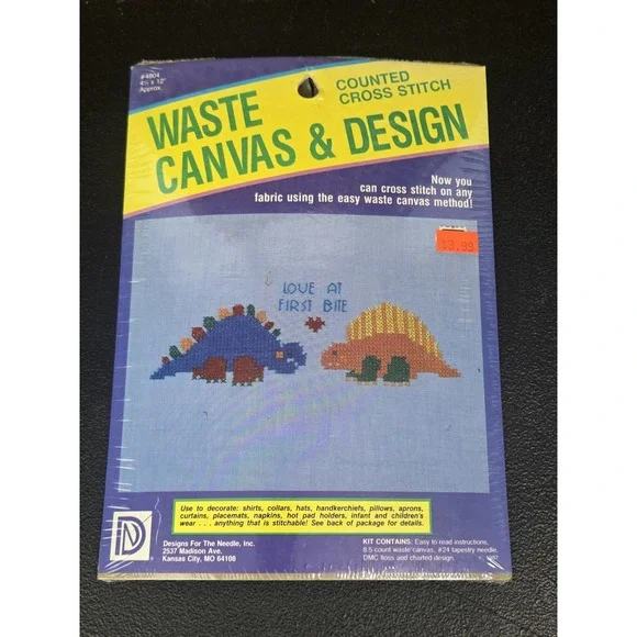 Designs For The Needle Stitch Kit Dinosaurs Love At First Bite Waste Canvas