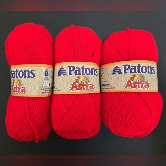 Patons Astra Red Yarn 3 Skeins HOT RED