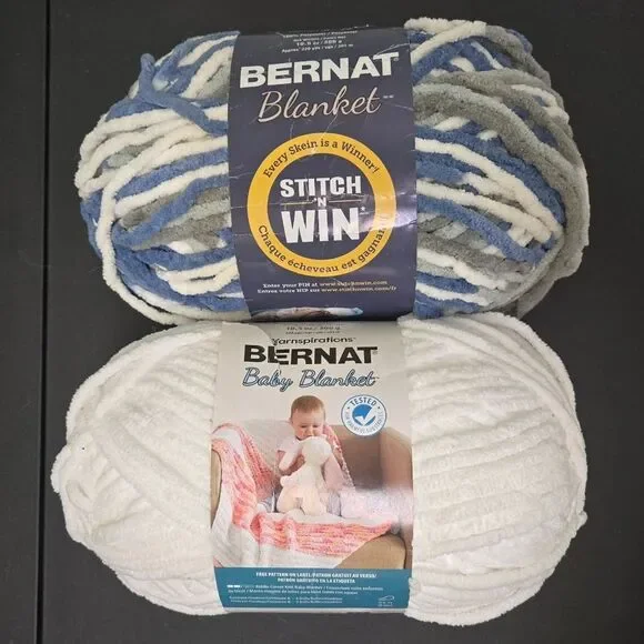 Bernat Blanket Yarn Lot Of 2 - White, Countryside 10.5 Oz Ea