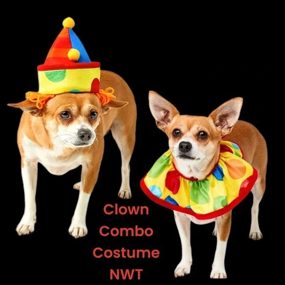 Rubies Pet Shop Boutique Dog Clown Collar & Hat Combo Costume NWT