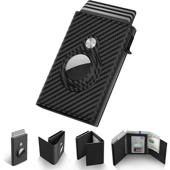 Mens Smart Wallet Card Holder for AirTag: Leather, Compatible with Apple Air