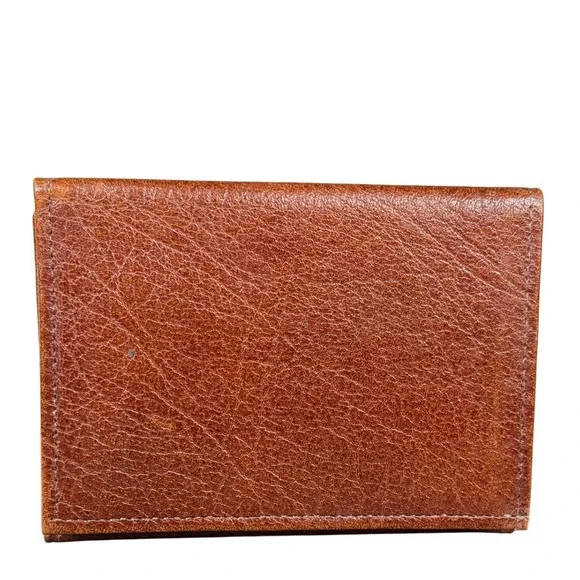 Vintage Brown Cowhide Leather Trifold Wallet Made in Jamaica Mens Slim Billfold