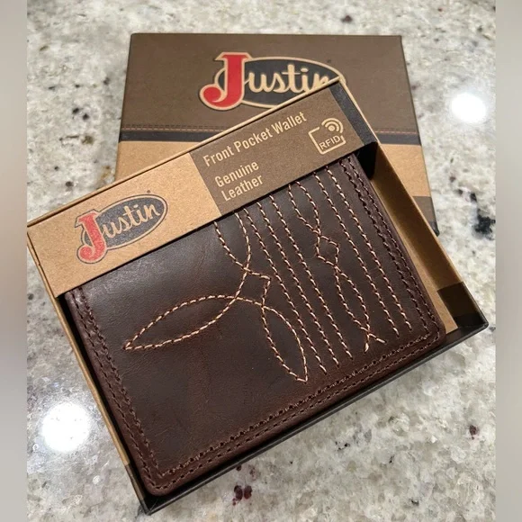 Justin Boots Brown Leather Front Pocket Wallet (BRAND NEW)