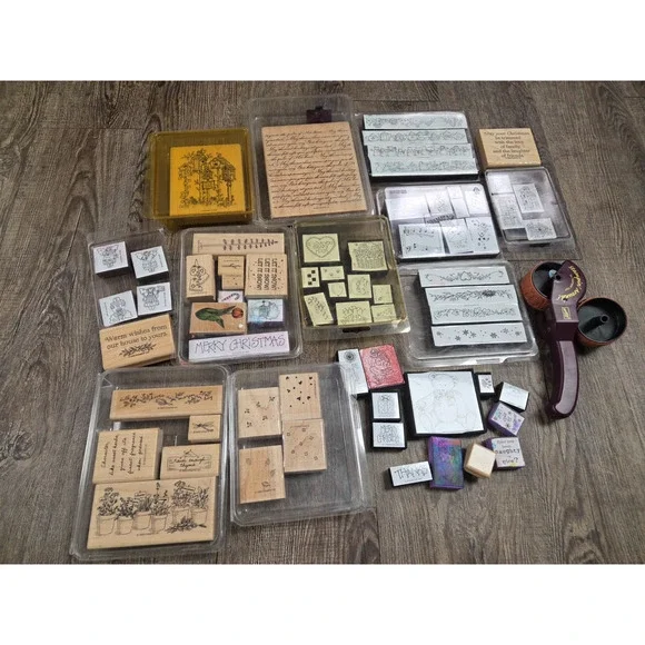 Stampin' Up Vintage Christmas Wooden Block Rubber Ink Stamps 1990s Lot of 70+