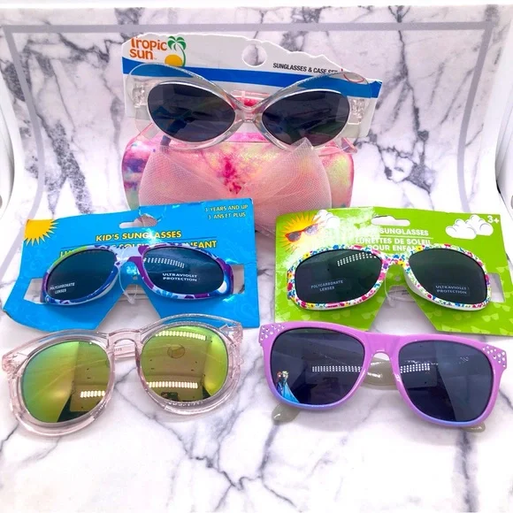 Girls’ Sunglasses Lot 5 Pairs and 1 Case Summer Accessories Frozen
